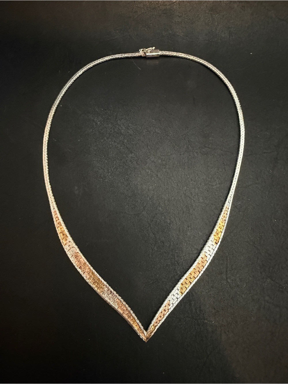 Sterling Silver Gold Riccio V Shape Necklace Chevron Chain Italy 925 Italy 1980s - Picture 6 of 9